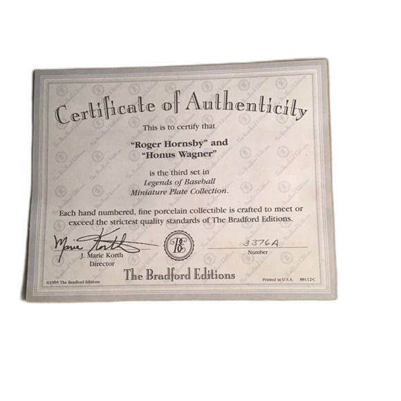 Bradford Exchange Mini Plates 3.5" Roger Hornsby and Honus Wagner - Picture 3 of 3